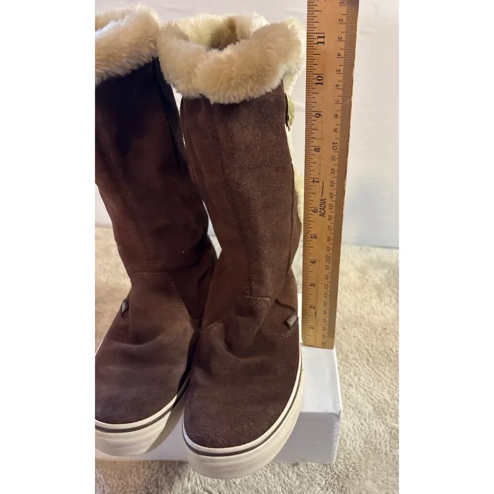 Vans Dasan Sneaker Boots Women’s Size 7 Brown Suede Fur Lined Tall Skull Button - Picture 3 of 14